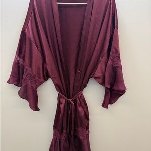Victoria's Secret Burgandy Satin Lace Robe